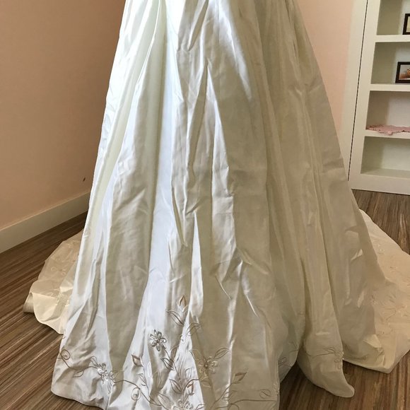 Bridal Originals Embroidered Satin Short Sleeve Wedding Gown with Train - Picture 6 of 14